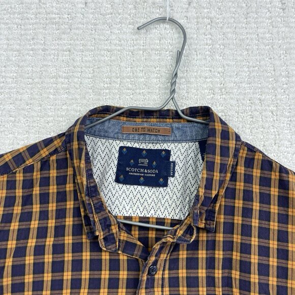 Scotch & Soda Men's L Check Orange Plaid Button Up Long Sleeve Shirt Outdoor - Picture 2 of 11